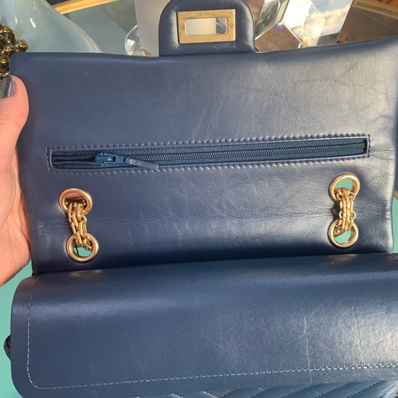 CHANEL  2.55 Reissue Double Flap Bag Chevron Blue w/receipt - Picture 9 of 17
